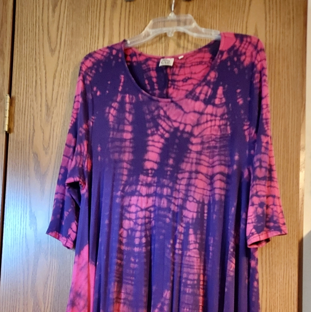 Purple and Pink Tie-Dye High Low Sundress with 3/4 Sleeves